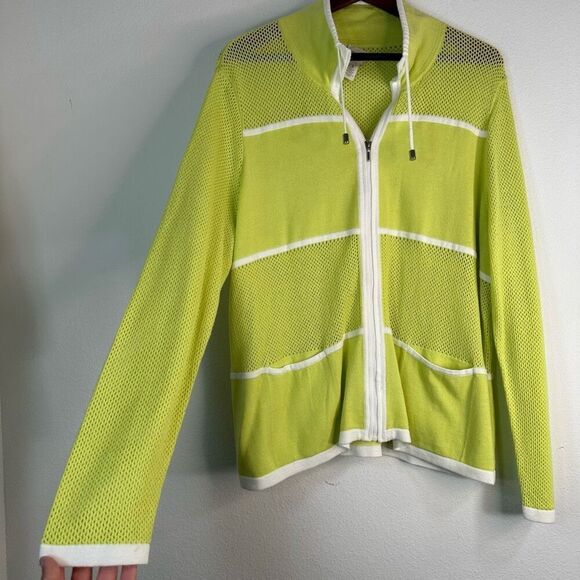 Chico’s Zenergy Womens Lime Green Lissa Mesh Knit Sweater Jacket XL Athleisure - Picture 3 of 10